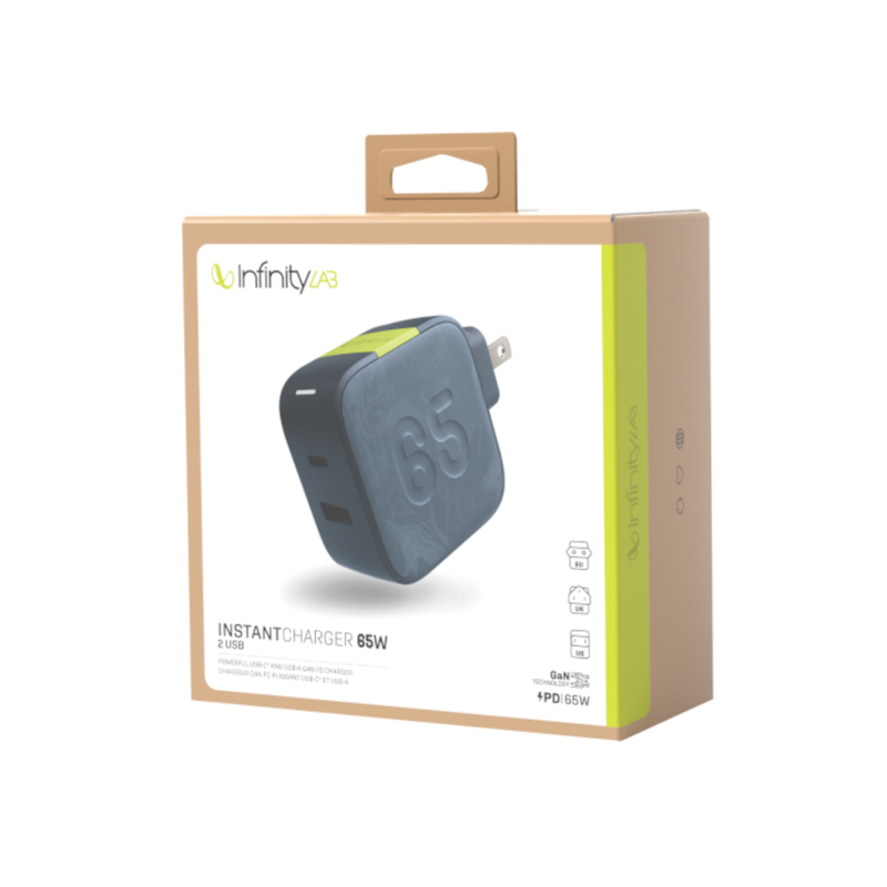InstantCharger 65W 2 USB - Blue - Powerful USB-C and USB-A GaN PD charger - Detailshot 10 image number null