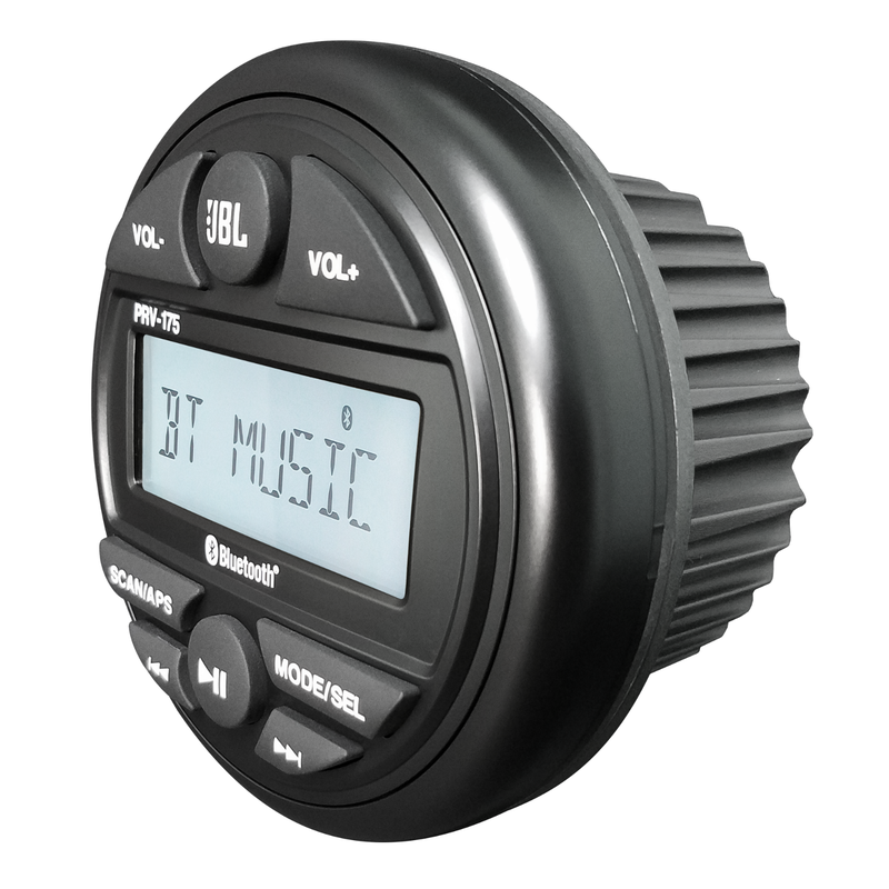 PRV175 - Black - Marine Digital Media Receiver has Built-In Bluetooth®, USB, Auxiliary Input, AM, FM, and Weather Band Audio Streaming with Round Gauge-style Mounting Design - Hero image number null